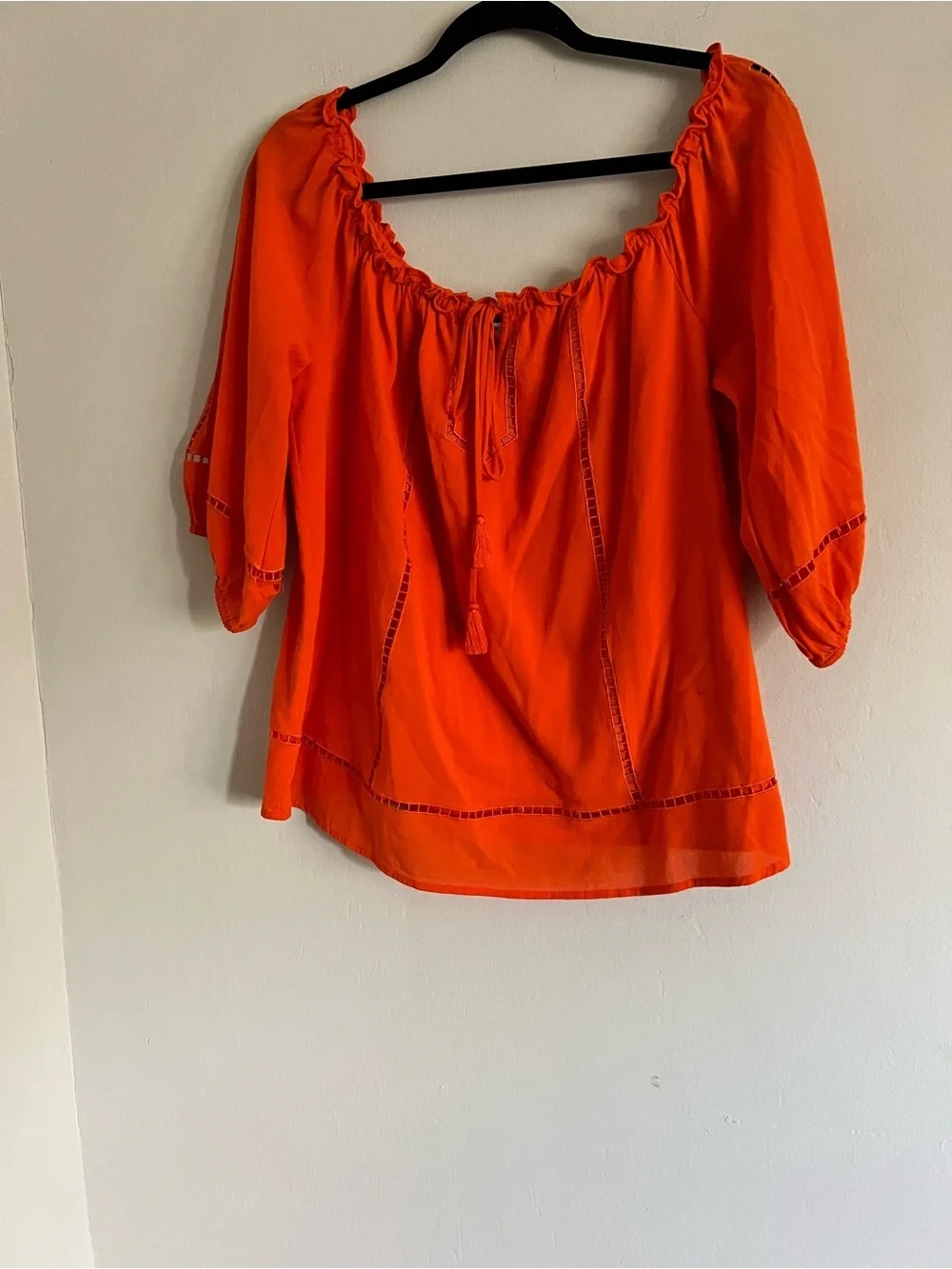 Trina Turk Orange Resort Blouse V Neck Tie Peasant Blouse Sx X-Large
